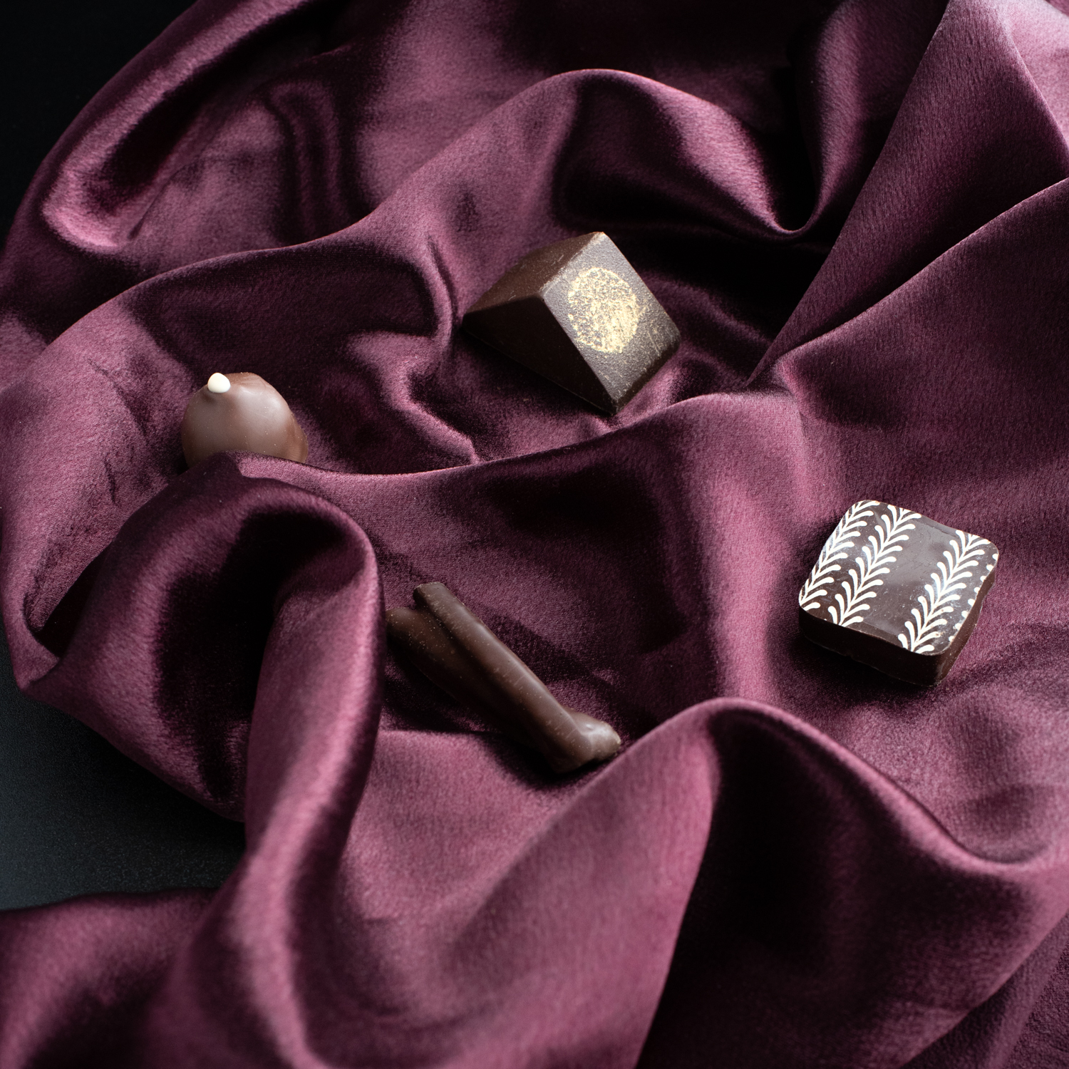 burgundy satin dark chocolates